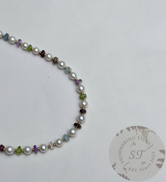 Summer Lights . Crystal & Freshwater Pearl Necklace