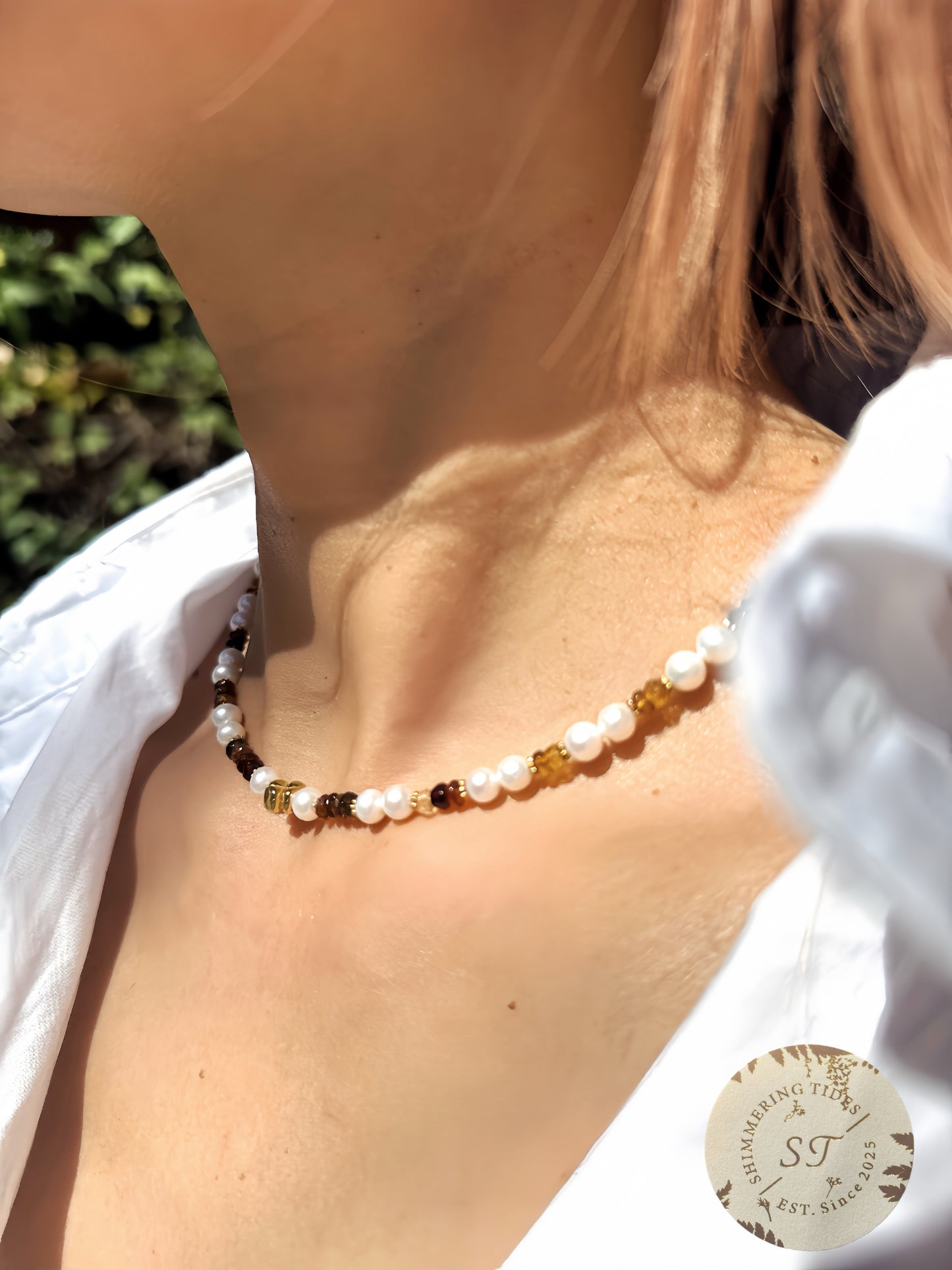 Autumn Love . Tourmaline & Freshwater Pearl Necklace