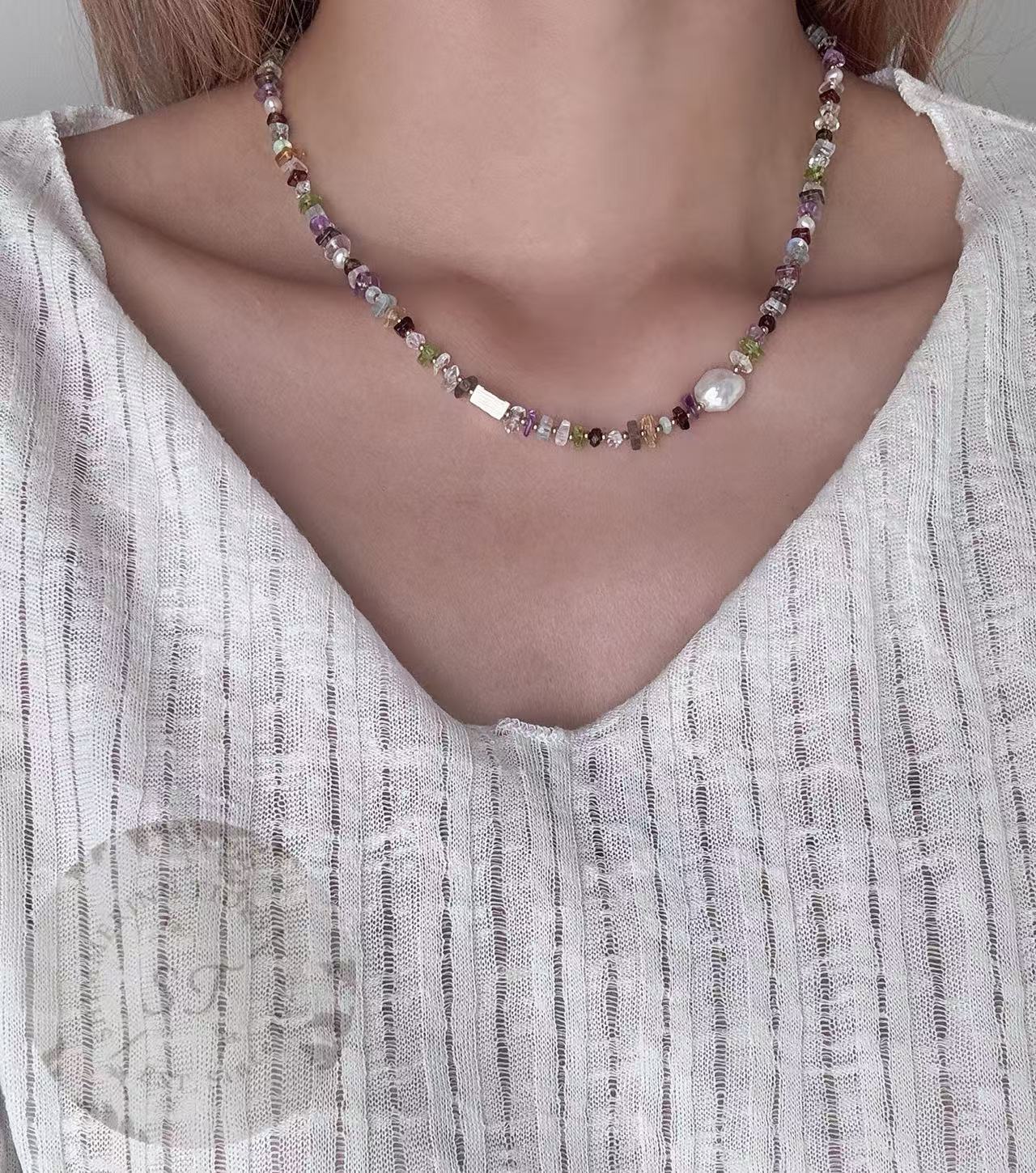 Summer lights . Freshwater Pearls with Crystal Necklace