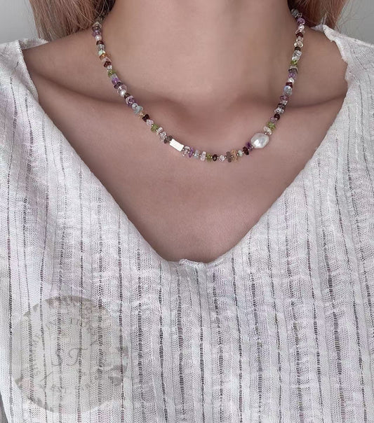 Summer lights . Freshwater Pearls with Crystal Necklace