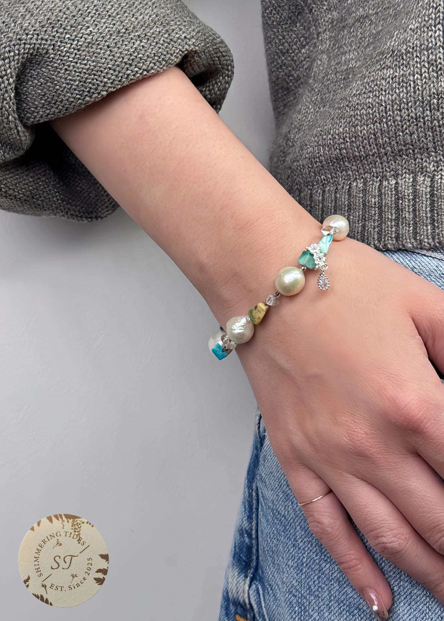 Summer Lights . Turquoise & Baroque Crystal Bracelet
