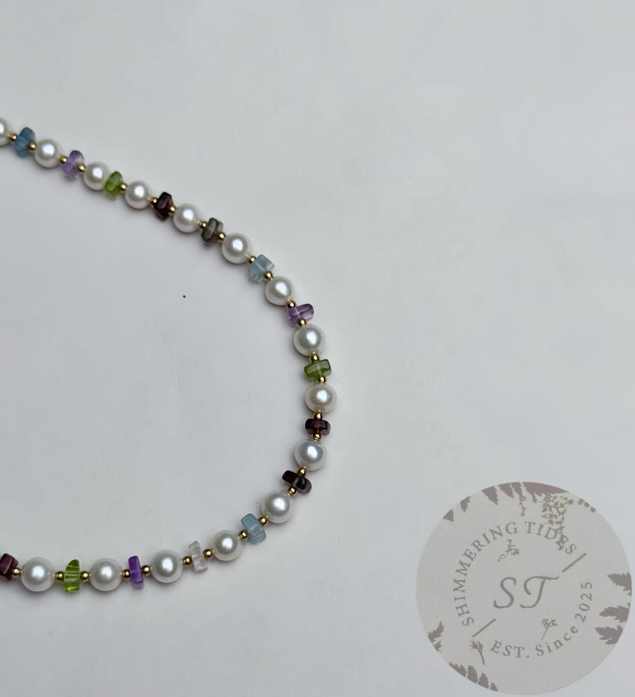 Summer Lights . Crystal & Freshwater Pearl Necklace