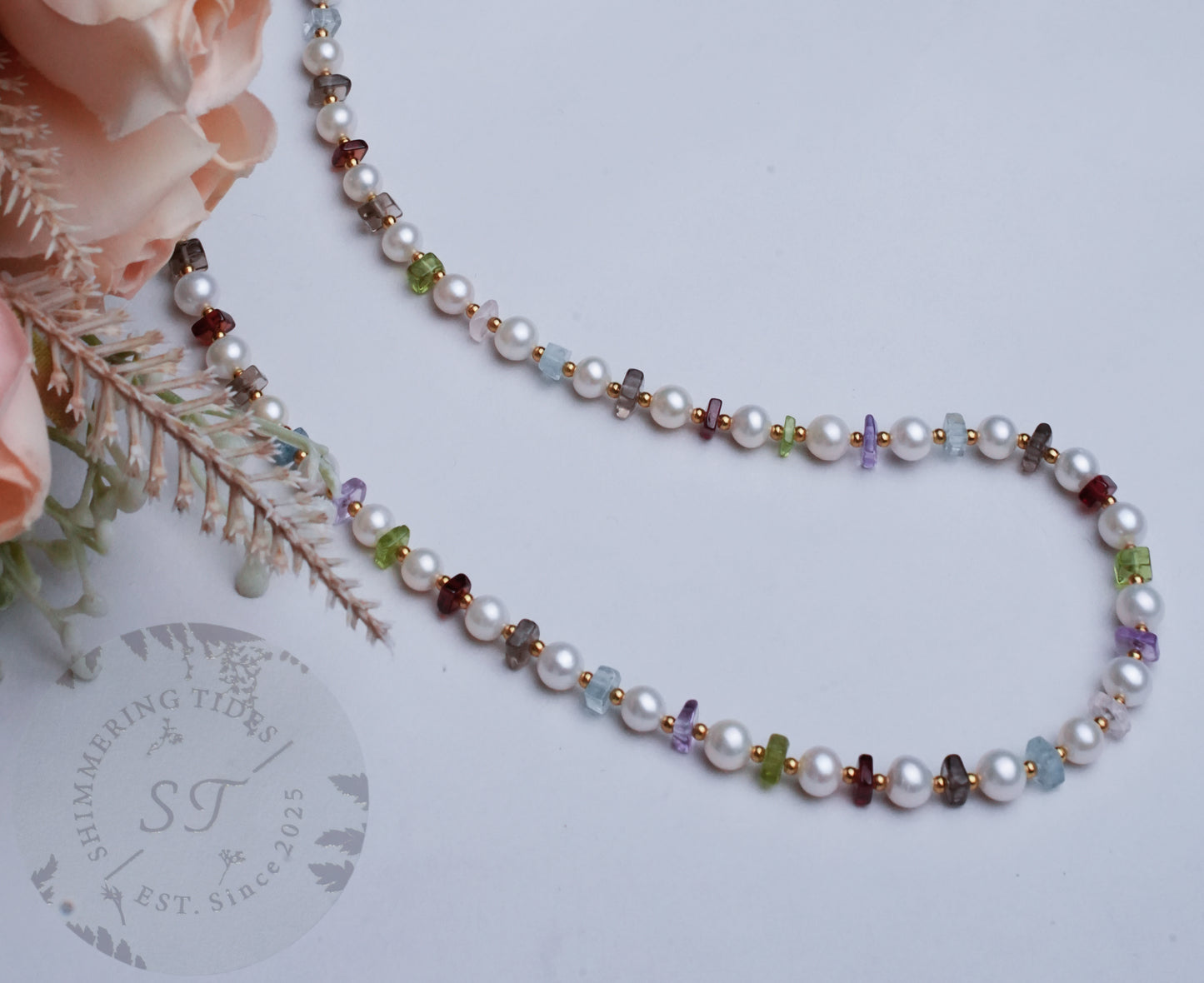 Summer Lights . Crystal & Freshwater Pearl Necklace