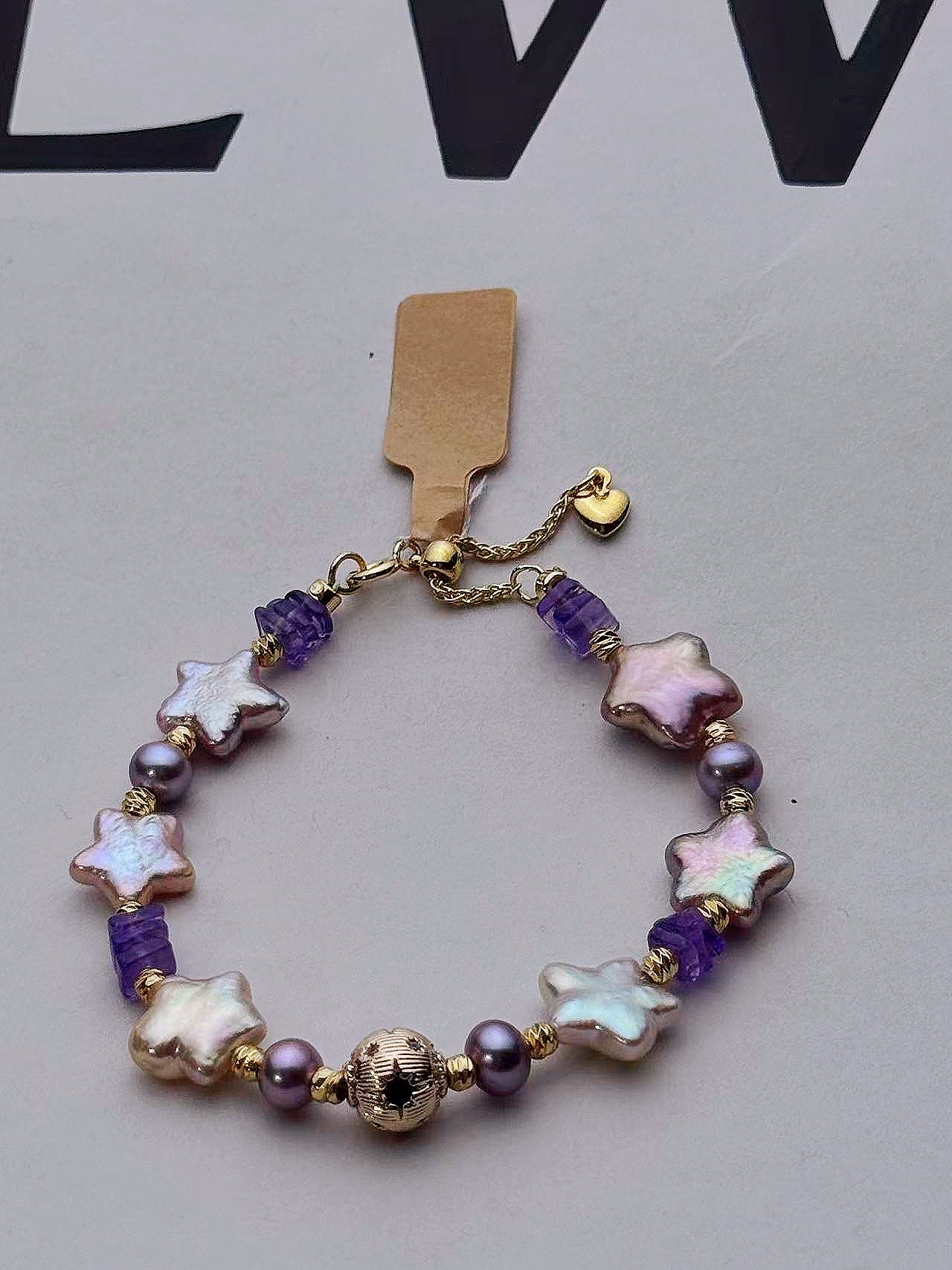 Iridescent star shaped freshwater pearls bracelet