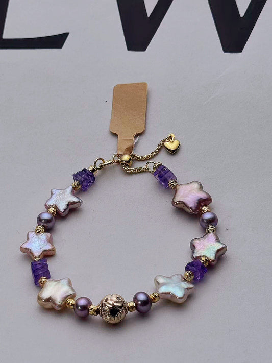 Iridescent star shaped freshwater pearls bracelet