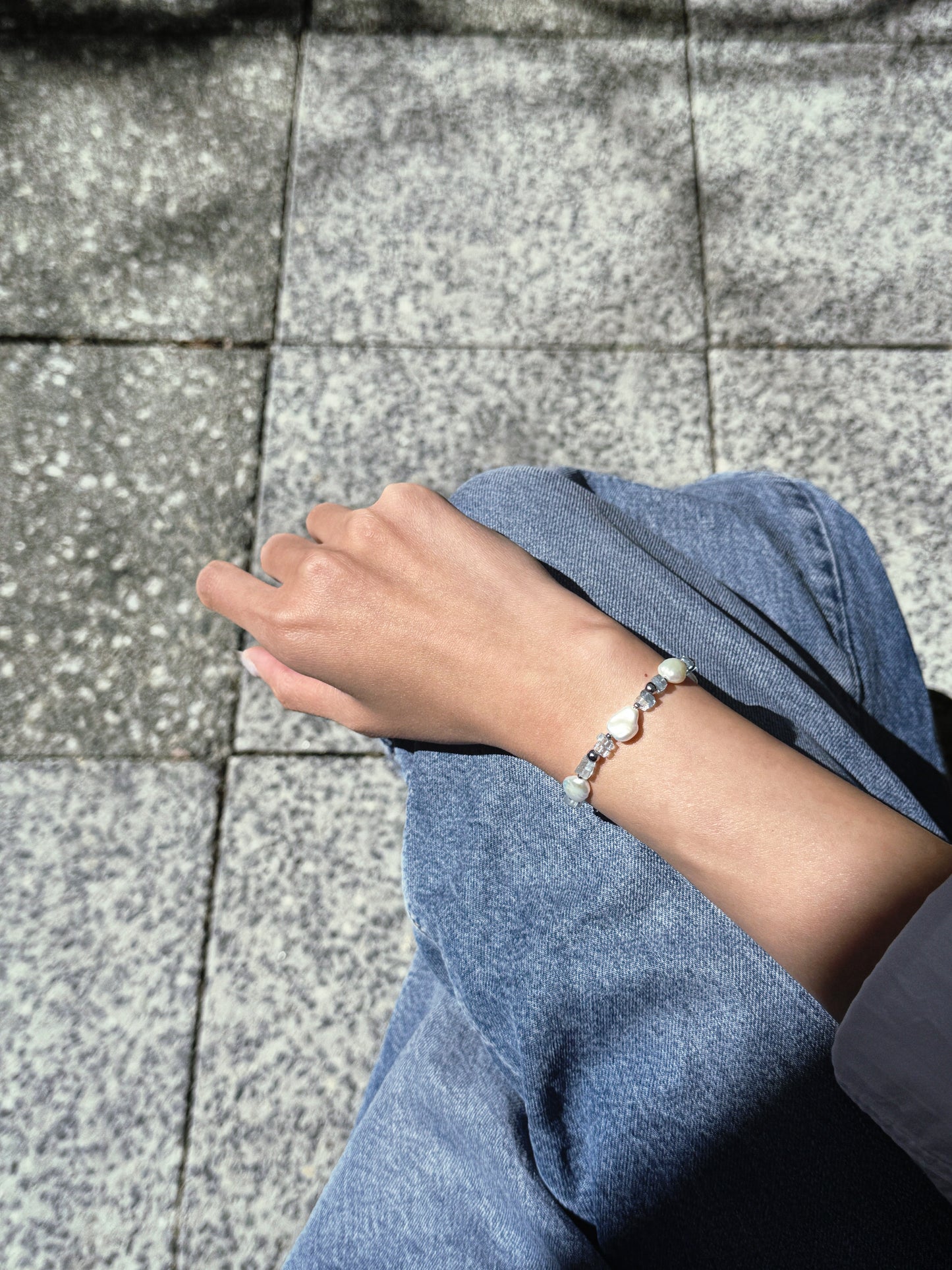 Summer Lights . Baroque Pearl & Aquamarine Bracelet