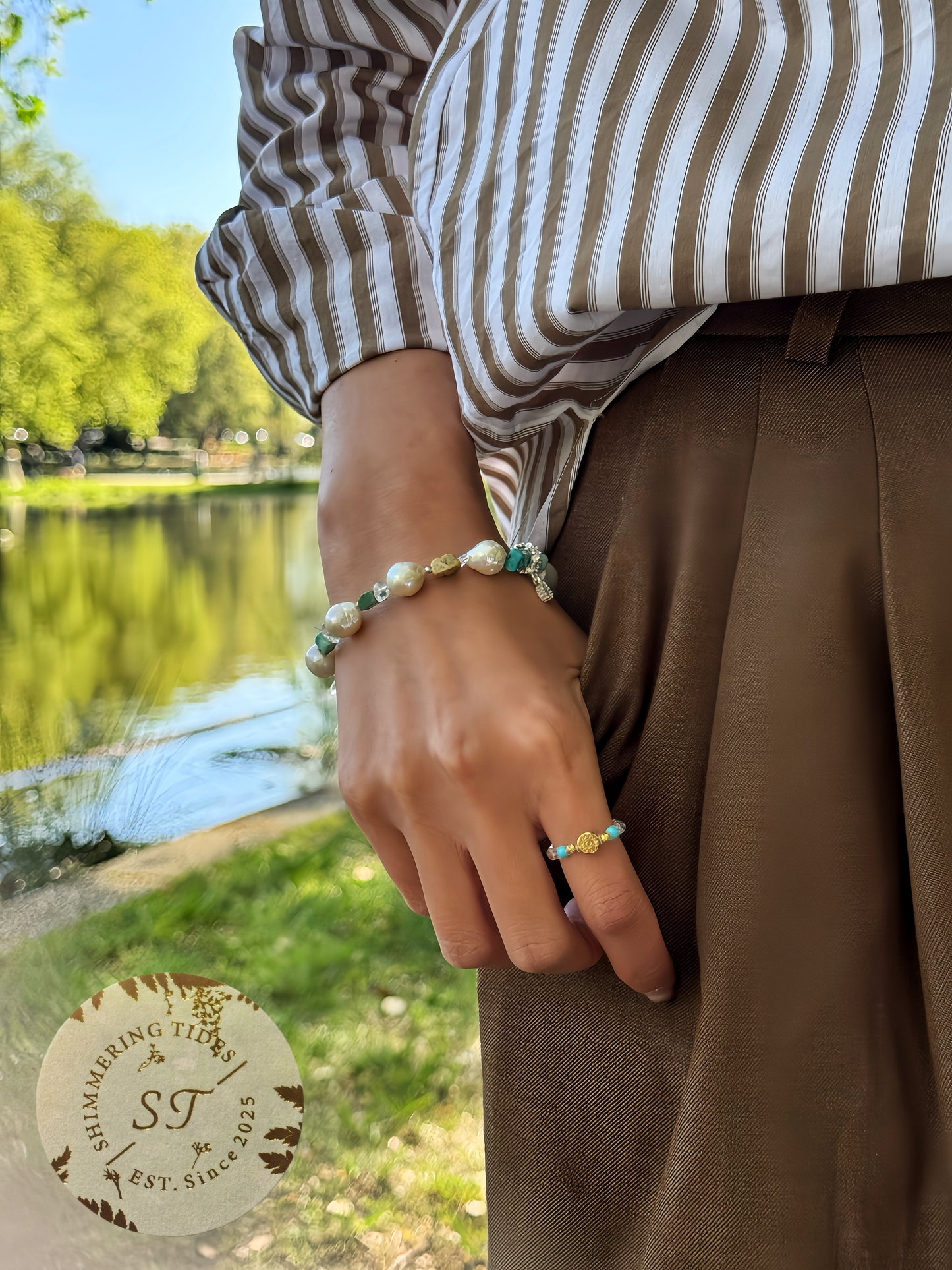 Summer Lights . Turquoise & Baroque Crystal Bracelet