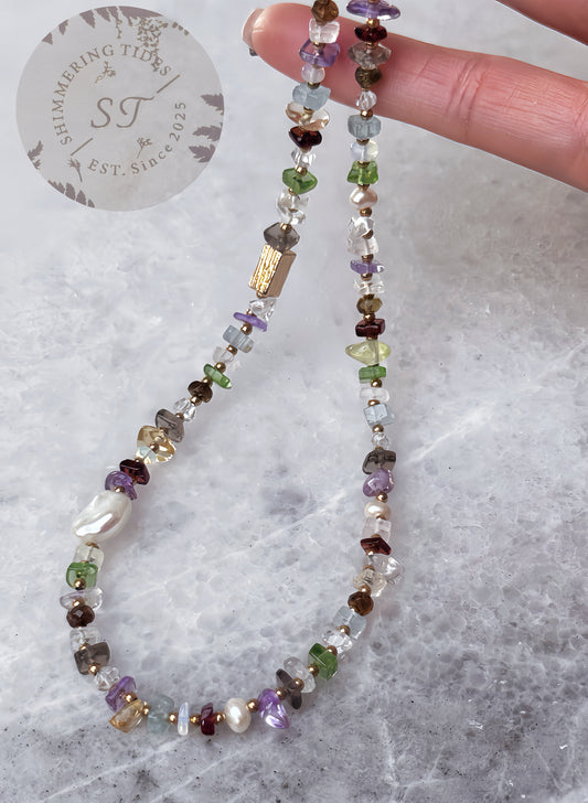 Summer lights . Freshwater Pearls with Crystal Necklace