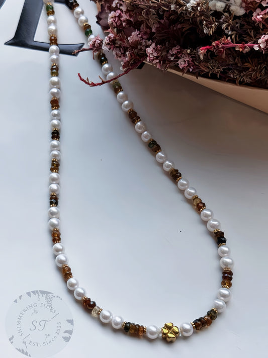 Autumn Love .  Tourmaline & Freshwater Pearl Necklace