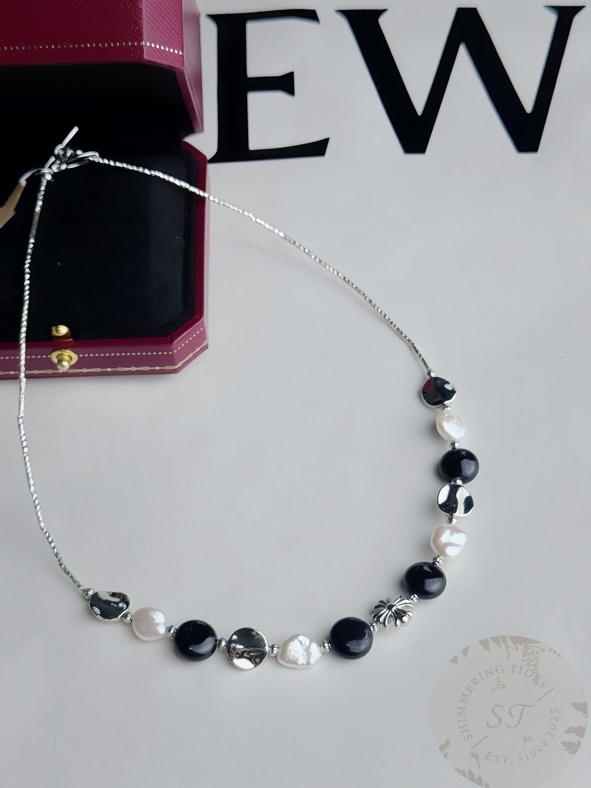 Silver Bloom - Black Onyx & Baroque Pearl Necklace